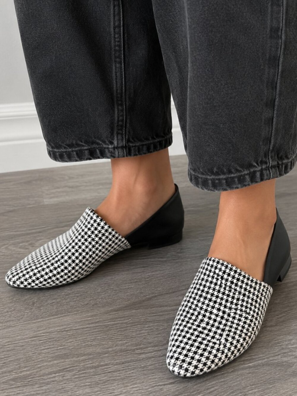 POPPY BARLEY The Glove Fit Pointed Flats Leather Houndstooth Minimalist Chic 9